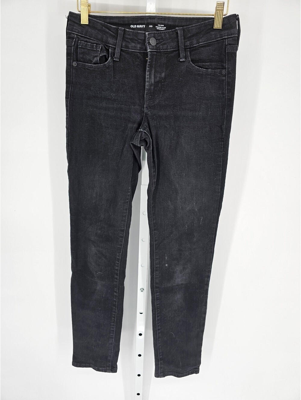Old Navy Womens Mid Rise Power Slim Straight Leg Button Closer Black Jeans Sz 30